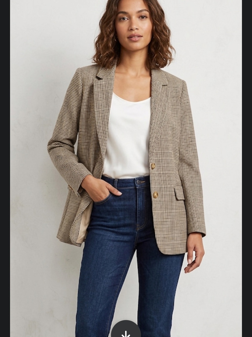 LOFT Classic Plaid Boyfriend Blazer Beige Multi Tailored Sz 12